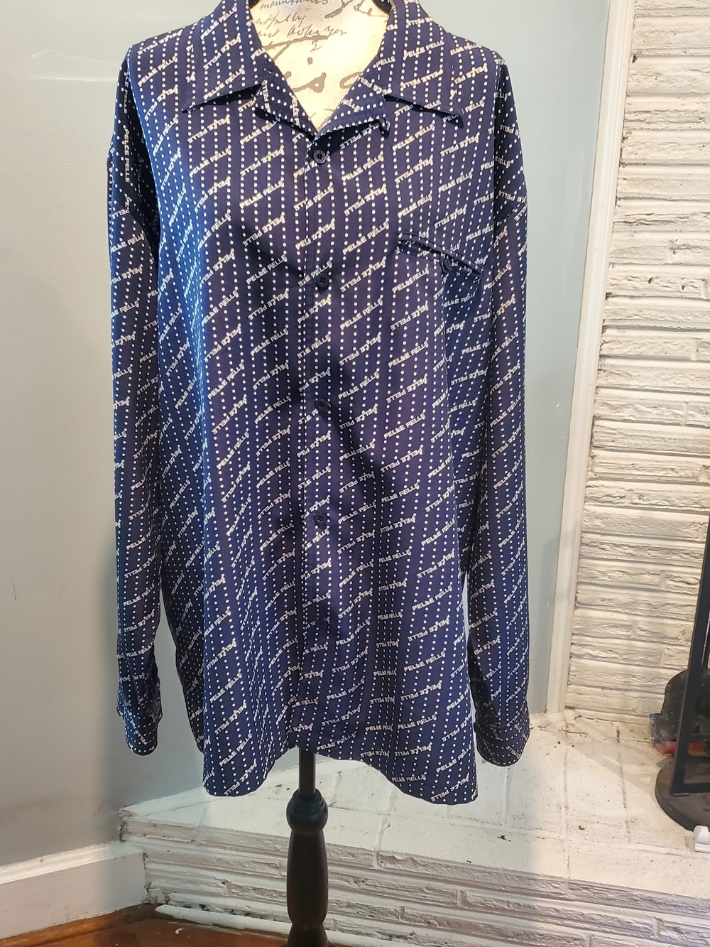 Marc Buchanan Pelle Pelle Navy Blue Geometric All Over Print Button-Down Shirt